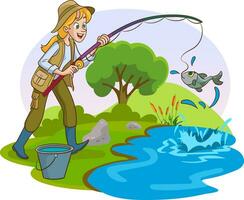 vetor ilustração do mulher pescaria
