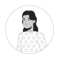 lindo meio Oriental adulto mulher posando Preto e branco 2d vetor avatar ilustração. fêmea corporativo trabalhador casual esboço desenho animado personagem face isolado. relaxado plano do utilizador perfil imagem