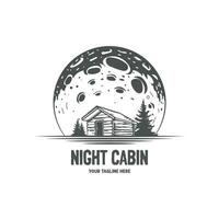 vintage retro de madeira cabine chalé chalé apresentar com noite lua para ao ar livre aventura ilustração logotipo vetor