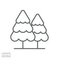 pinho árvore ícone. simples esboço estilo. dois pinho árvores, abeto, perene, natureza, inverno, floresta conceito. fino linha símbolo. vetor ilustração isolado. editável AVC.