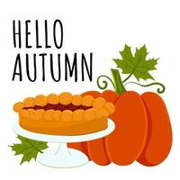 Olá cartão de outono com torta de abóbora e vegetais vetor