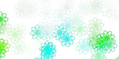fundo do doodle do vetor verde claro com flores.