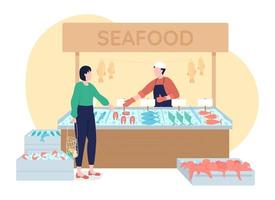 barraca de frutos do mar com ilustração em vetor 2d de produção congelada