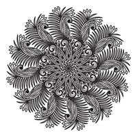 Desenho de mandala com padrão de folha floral de arte de linha verde natural vetor