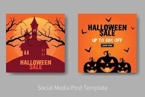 pacote de modelo de postagem de mídia social de venda de halloween vetor