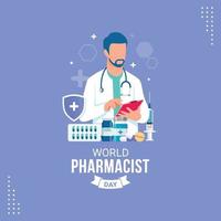 ilustração vetorial de celebração de banner do dia mundial do farmacêutico vetor