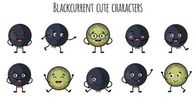 blackcurrent fruit personagens engraçados fofos com emoções diferentes vetor