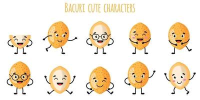 Bacuri frutas personagens engraçados e fofinhos com emoções diferentes vetor