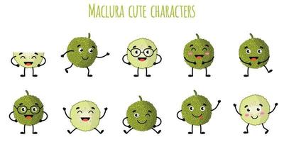 maclura fruit personagens engraçados fofinhos com emoções diferentes vetor