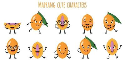 Maprang fruit personagens engraçados e fofinhos com emoções diferentes vetor