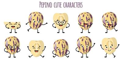 Pepino fruit personagens engraçados e fofinhos com emoções diferentes vetor