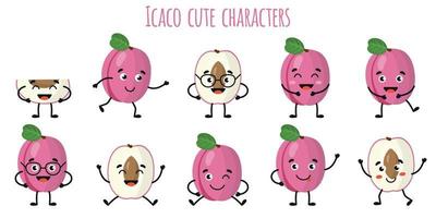 icaco fruit personagens engraçados e fofinhos com emoções diferentes vetor