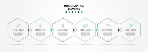 modelo de design de infográfico com ícones e 6 opções ou etapas vetor