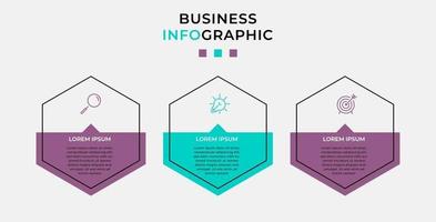 infográfico design modelo de negócios com ícones e 3 opções ou etapas vetor