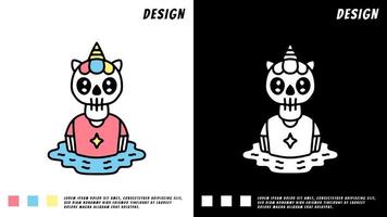 kawaii skull unicorn swim, ilustração para camiseta vetor