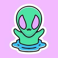 bonito desenho animado alienígena nadando, design gráfico para camiseta e adesivo vetor