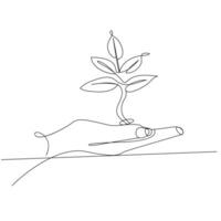 contínuo 1 linha plantar crescimento árvore esboço vetor arte desenhando