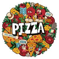 um padrão de doodle redondo para um tema de pizzaria vetor