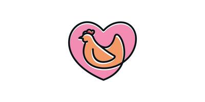 logotipo Projeto combinação do frango e amor fez dentro uma minimalista linha estilo. vetor