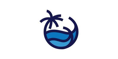 logotipo Projeto combinando Palma árvores com praias ou ondas. vetor