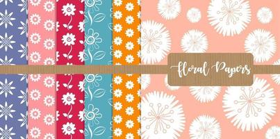 Pacote de papel de padrão retro floral simples vetor