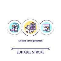 ícone do conceito de registro de carro elétrico. vetor