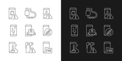 telefone celular emite ícones lineares pretos definidos para o modo claro e escuro vetor