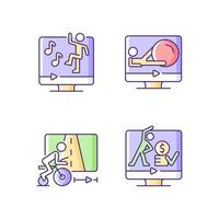 conjunto de ícones de cores rgb de treinamentos atléticos de aptidão on-line. vetor