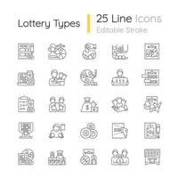 conjunto de ícones lineares de tipos de loteria vetor