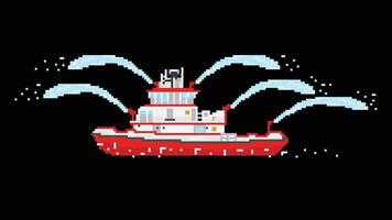 uma fireboat projetado dentro 8 mordeu pixel. uma barco pixel arte ilustração. vetor