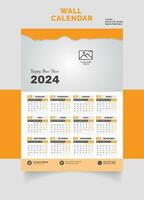parede calendário 2024 disposição solteiro página, 1 página, por mês trimestral calendário. minimalismo estilo panorama calendário para 2024 ano vetor modelo