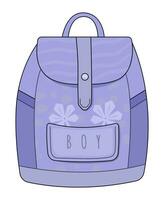 Garoto azul mochila com castanha folhas, rabisco do escola e viagem mochila, vetor cor ilustração