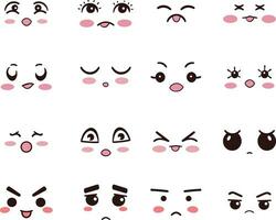fofa kawaii rostos. kawaii emoticons com diferente expressões. vetor ilustração.