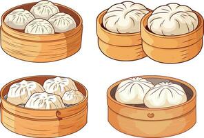 chinês tradicional Comida colori baozi pães vetor