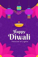 feliz diwali festival do luz vertical bandeira ilustração vetor
