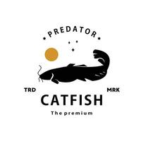 vintage retro hipster peixe-gato logotipo vetor esboço silhueta arte ícone