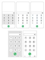 Móvel telefone números painel, célula telefones digital discagem comunicação tela. Smartphone discar teclado Projeto. vetor plano ilustração conjunto