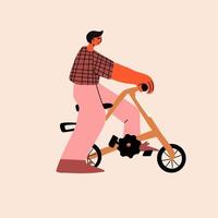 ilustração moderna e elegante de um jovem andando de bicicleta, vetor