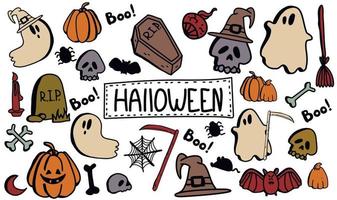 conjunto de vetores de clipart de halloween. doodle desenhado de mão definir dia de halloween.