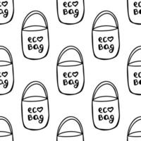 padrão sem emenda feito de bolsas ecológicas de algodão de doodle desenhado à mão vetor
