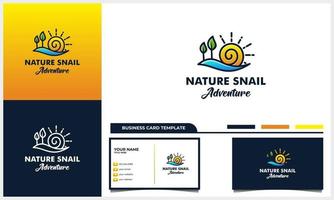 caracol com conceito de logotipo de aventura natural e modelo de cartão de visita vetor