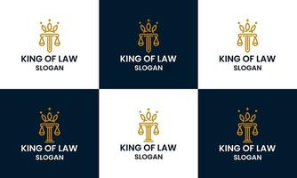 modelo de logotipo pilar de escritório de advocacia com arte de linha e conceito de coroa vetor