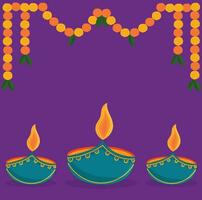 diwali decoração com diya e festão vetor