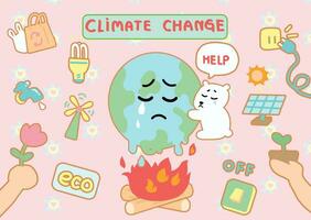 clima mudança com isolar ícone para eco reciclagem de energia usar desenho animado estilo. vetor