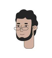 Óculos meio envelhecido árabe homem 2d linear desenho animado personagem cabeça. meio Oriental adulto cara óculos isolado linha vetor pessoa face branco fundo. barbudo muçulmano masculino cor plano local ilustração