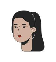 rabo de cavalo jovem adulto meio Oriental mulher 2d linear desenho animado personagem cabeça. casual árabe fêmea isolado linha vetor pessoa face branco fundo. senhora elegante Penteado cor plano local ilustração