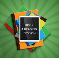 Livros coloridos e um leitor de e-book / tablet, vetor