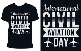 internacional Civil aviação dia tipografia t camisa Projeto com avião vetor ilustração, feriado tees para Civil aviação dia em Preto t camisa