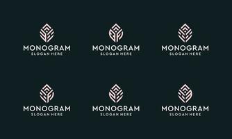 uma coleção de logotipos de monogramas com formas de folhas. prêmio de vetor. vetor