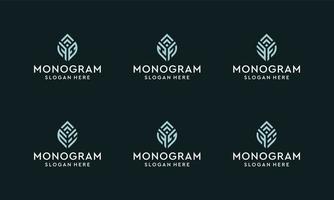 uma coleção de logotipos de monogramas com formas de folhas. prêmio de vetor. vetor